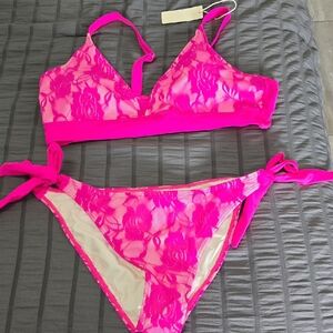 Hot Pink Lace Bikini Set Sz Lg Nwt